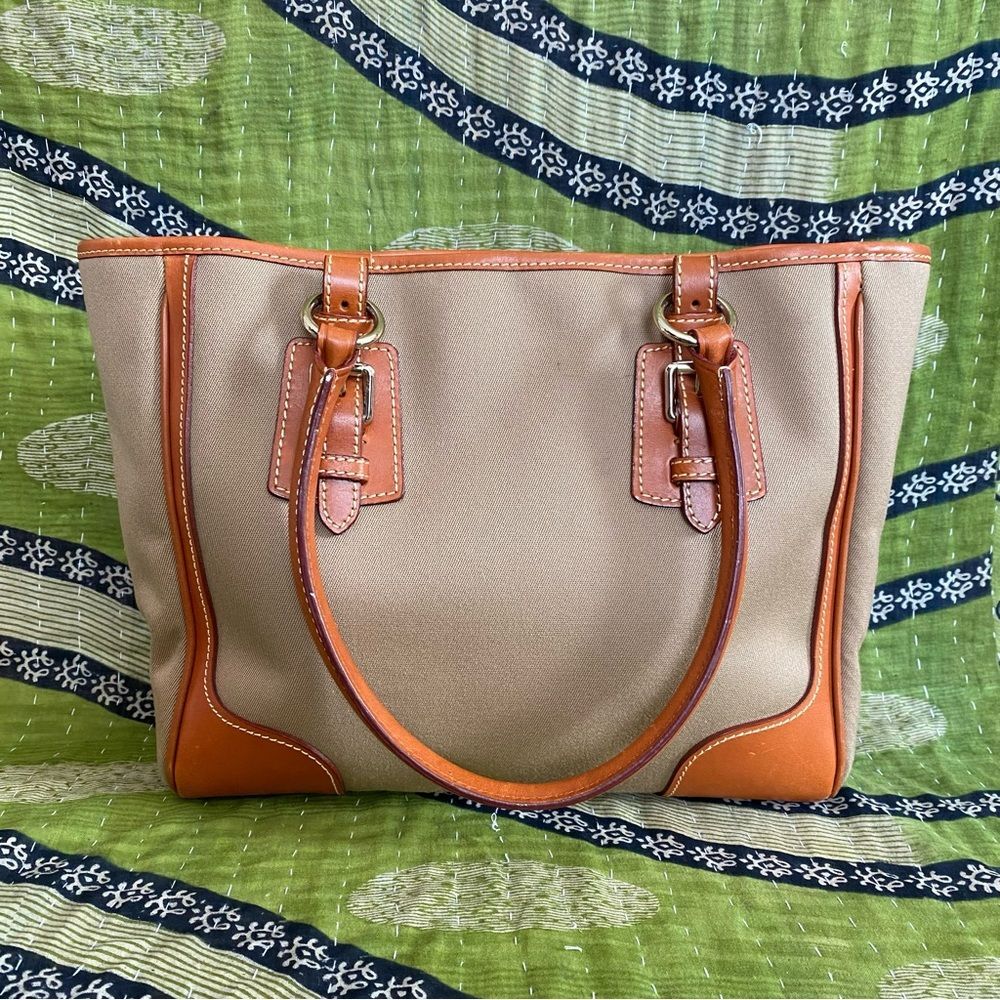 Dooney & Bourke Tan Taylor Shopper Canvas & Leather Large Satchel Tote Bag - Picture 6 of 15